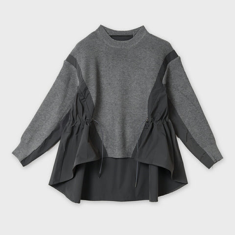 【手洗い可】異素材ドッキング フレアニット プルオーバー