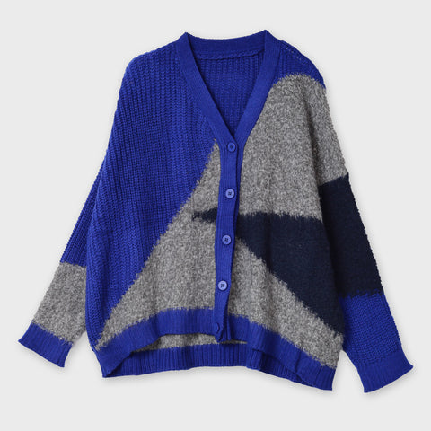 【手洗い可】配色 ゆるニット オーバー カーディガン
