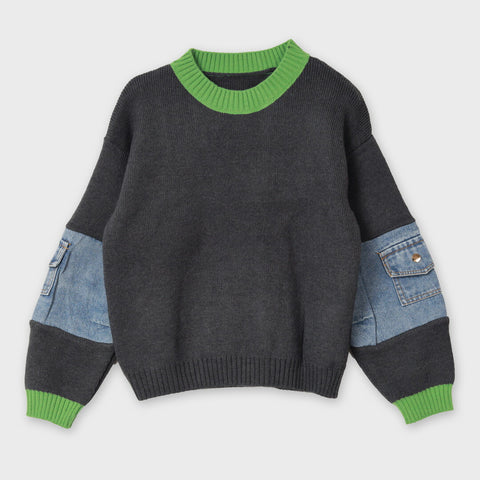 【手洗い可】デニム × ニット プルオーバー