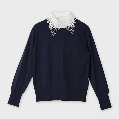 レース衿付き ニットプルオーバー
