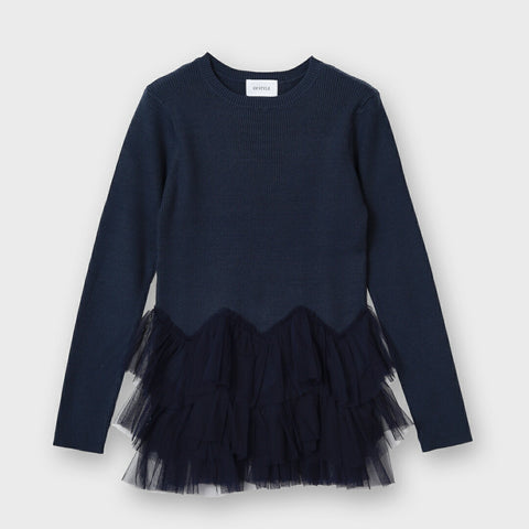 【手洗い可】チュール ペプラム リブ プルオーバー