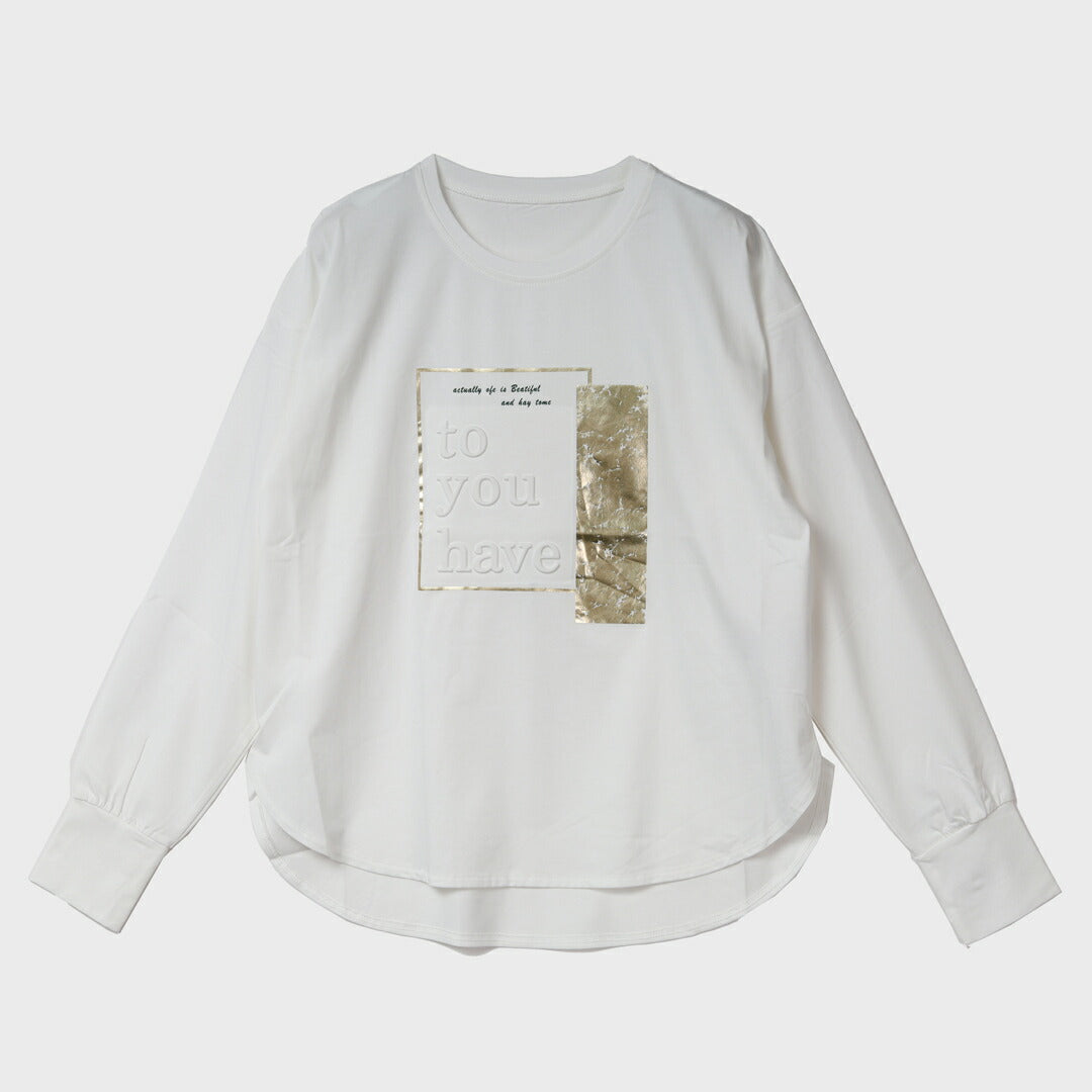 【手洗い可】立体ロゴモチーフ 箔プリント ロングTシャツ