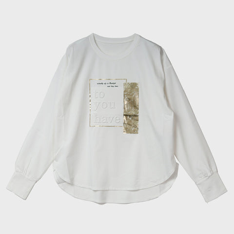 【手洗い可】立体ロゴモチーフ 箔プリント ロングTシャツ
