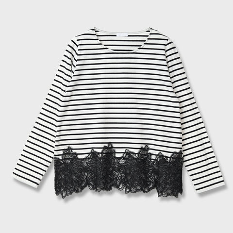 【手洗い可】裾レース レイヤード スムース プルオーバー