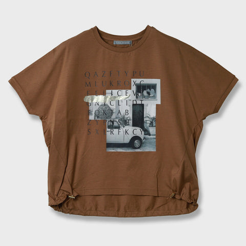 【手洗い可】フォトプリント 裾ドロスト Tシャツ