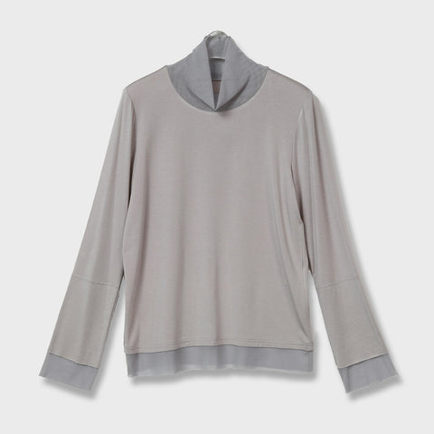 襟 裾 シアー ハイネックトップス