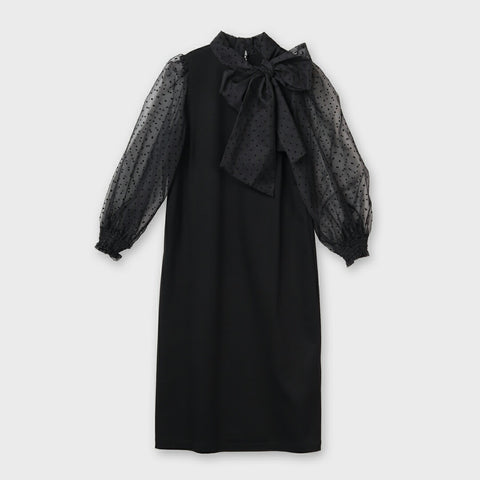 【手洗い可】シアー ドット スリーブ ワンピース