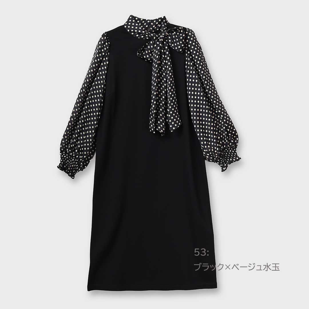 手洗い可】ドット柄 シフォン袖 ボウタイワンピース – 銀座マギー公式