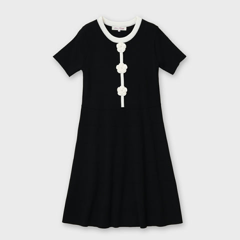 かぎ針花モチーフ付配色 ニットワンピース