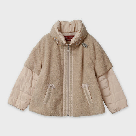 レイヤード風ダウンコート(袖着脱可）