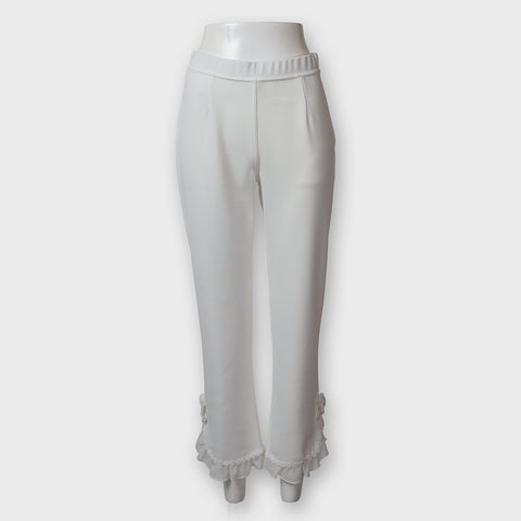 裾シフォンフリル＆花モチーフ付パンツ