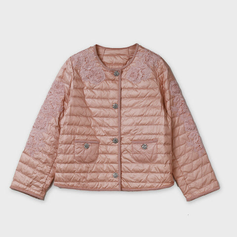 レースデザイン ショート丈 ライトダウン ジャケット