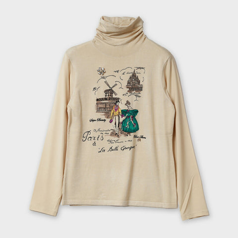 胸元刺しゅう入りハイネックセーター