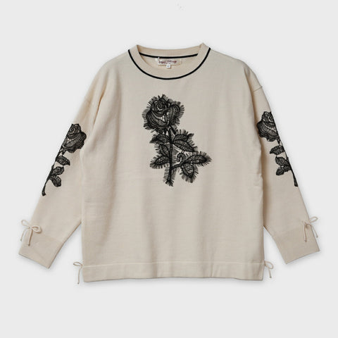 花レース使い 配色ニットプルオーバー