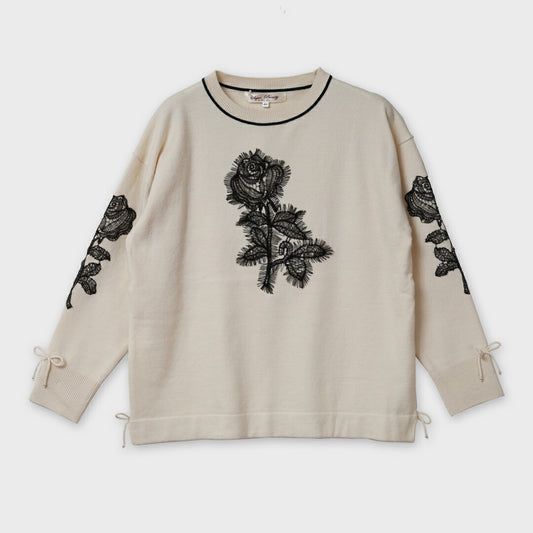 花レース使い 配色ニットプルオーバー
