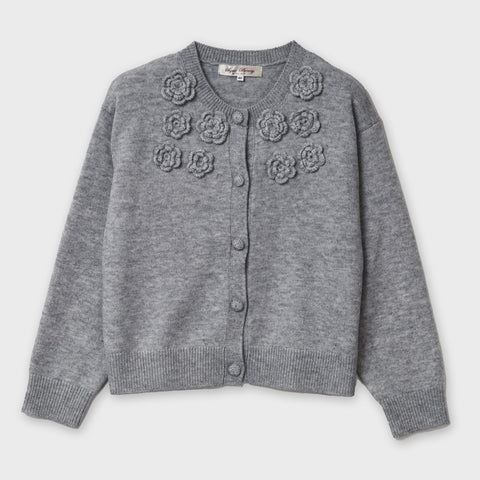 胸元花モチーフ付ニットカーディガン