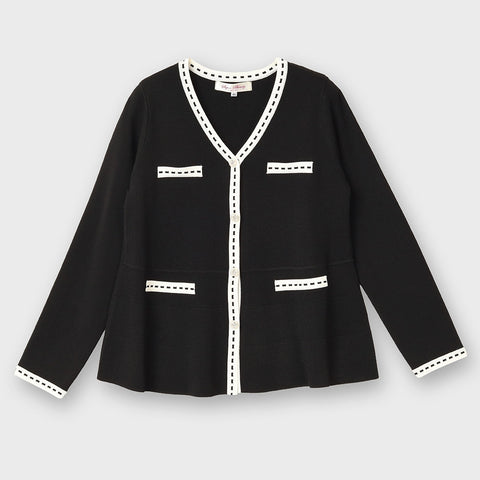 ステッチ風トリムVネックカーディガン