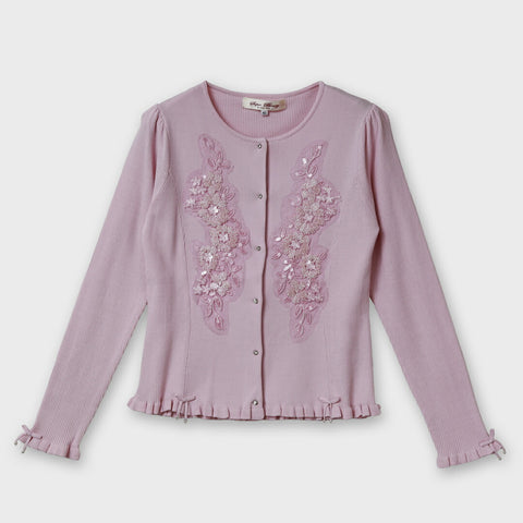 ビーズ花刺繍  ニットカーディガン