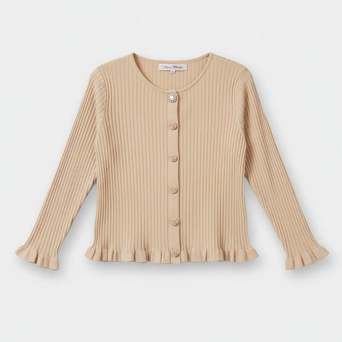 裾フリル リブ編み ニット カーディガン