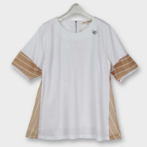 袖先×バックスタイル 異素材 ドッキング ロング Ｔシャツ