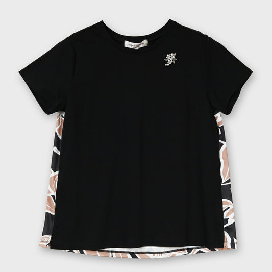 バックスタイル 花柄 切替 Ｔシャツ