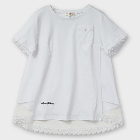 【手洗い可】バックスタイル チュール切替 ロング Ｔシャツ