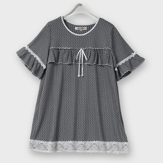 ストレッチ ギンガム素材 チュニック Ｔシャツ