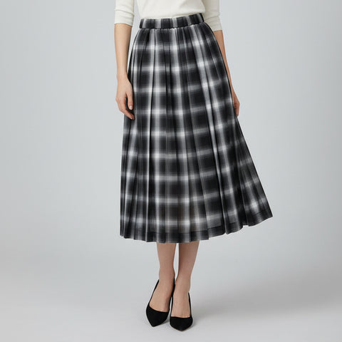 チェックプリント プリーツ ロングスカート