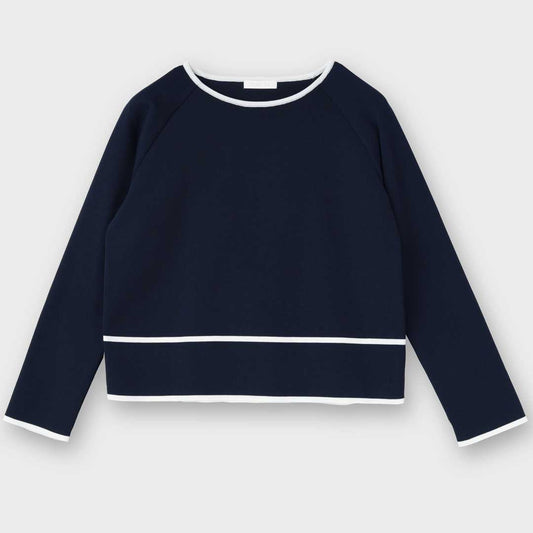 【手洗い可】PLATINE Blue bellクルーネック配色ニットプルオーバー