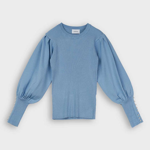 【手洗い可】袖パールボリュームスリーブリブニット