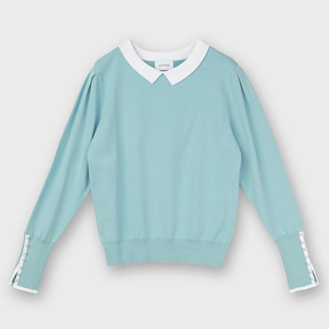 【手洗い可】袖パールリンガーニットトップス