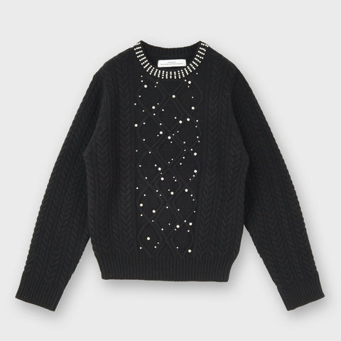 パール使いケーブル編みニットプルオーバー